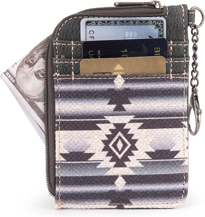Montana West Wrangler Aztec Card Wallet for Women Western Credit Card Holder for Women Credit Card Wallet with Zipper Pocket