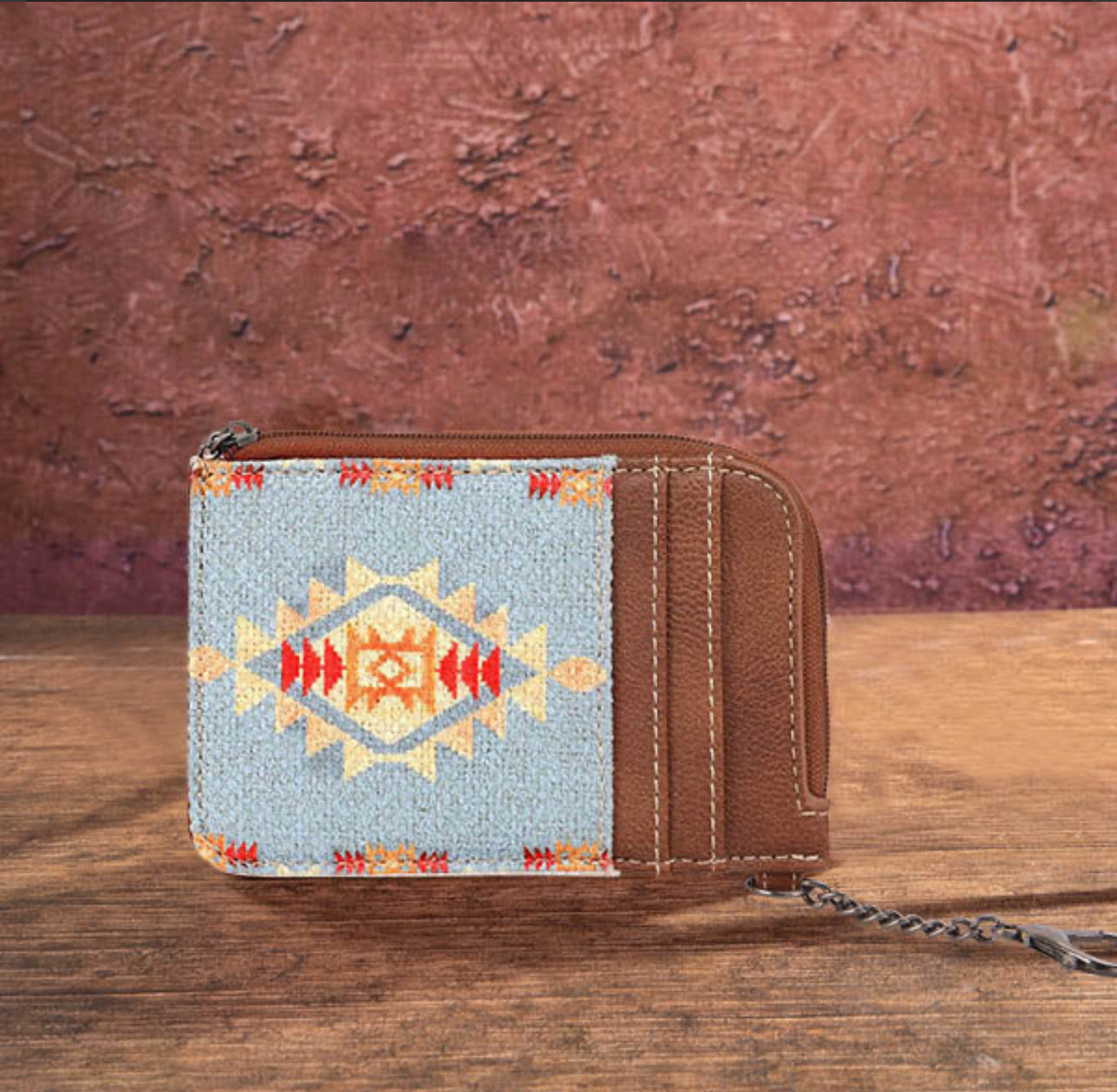 Montana West Wrangler Aztec Card Wallet for Women Western Credit Card Holder for Women Credit Card Wallet with Zipper Pocket